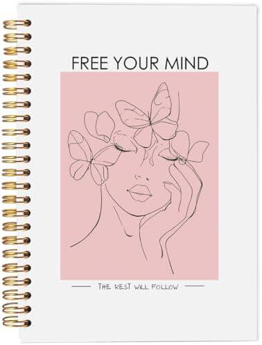 2 Pcs Ecezatik Free Your Mind Inspirational Notebooks, Abstract Boho Woman Line Art Pink Notebook, Mental Health Journal, Inspirational Gifts for Women, Mental Health Gifts, Spiral Notebook 5.5x8.3