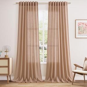 Nanspring Peach Linen Curtains 102 Inches Long Rod Pocket Back Tab Drapes 2 Panels Set for Girl Kids Bedroom Light Filtering Semi Sheer Peach Curtain 102 Length for Patio Door Bedroom 52x102