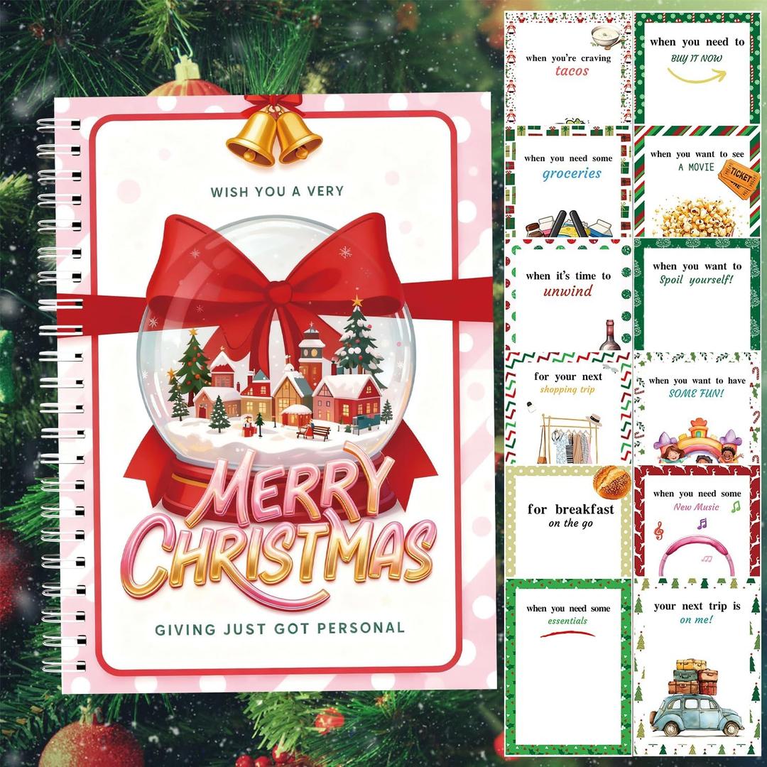 Merry Christmas Holder Book - DIY Spiral-Bound with Surprises, College Survival & Graduation Gift, Greeting Card Keeper for Holidays S17