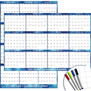 24" x 36" 2026 Wall Calendar Dry Erase - Large Starry Sky Calendar Wet & Dry Erasable Laminated 12 Month Annual Yearly Planner, Reversible, Horizontal/Vertical, with Major Holidays Julian Dates