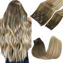 GOO GOO Clip in Hair Extensions Real Human Hair, Remy Human Hair Extensions Clip ins for Women, Natural Human Hair, 20inch 150g 9Pcs, 3/8/613 Balayage Walnut Brown to Ash Brown and Bleach Blonde