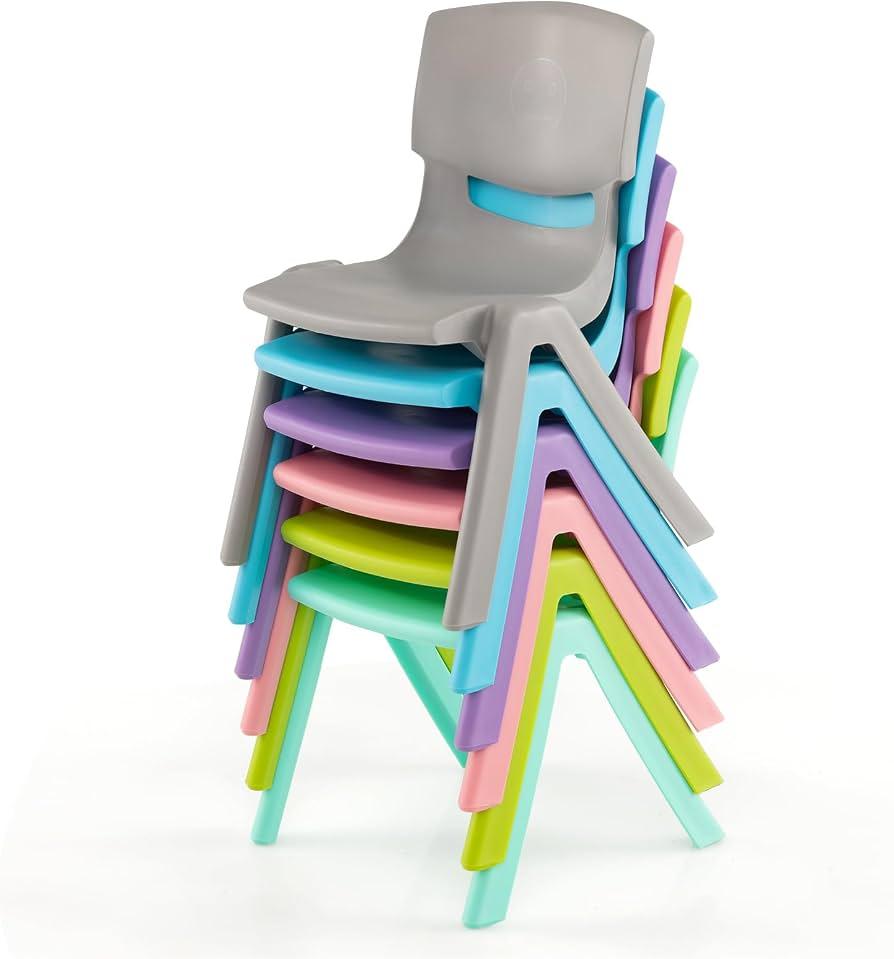 Axidou 6 Pack Premium 11" H Plastic Stackable School Chairs, Toddler and Kids Chair for Daycare, School, Outdoor, Home - Light Color