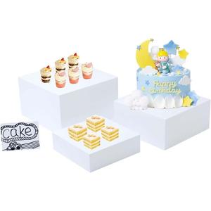 3PCS Buffet Risers,Dessert table display set, Catering supplies buffet display,Acrylic risers display stands, White Acrylic Cube Boxes Nesting Risers with Hollow Bottoms - 1 Set (6.5", 7.5", 8.5")
