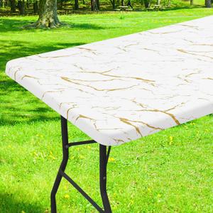 Smiry Rectangle Table Cloth Cover, Waterproof Elastic Fitted Picnic Tablecloth for 4 Foot Tables, Wipeable Flannel Backed Vinyl Tablecloths for Camping, Dining, Outdoor (White, 24" x 48")