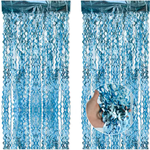 Wavy Blue Foil Fringe Curtain Blue Streamers Tinsel Backdrop Under The Sea Party Decor Mermaid Birthday Party Supplies