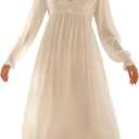 Lu's Chic Women's Long Sleeve Nightgown Cotton Pajama Dress Sleep Victorian Night Gown V Neck (Medium, A White O1)