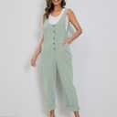 Yeokou Womens Overalls Linen Cotton Jumpsuits Loose Casual Jumpers with Pockets (Blue, L)