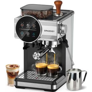 Spacekey Espresso Machine with Grinder - 20 Bar All-in-One Coffee Maker with Milk Steam Wand/Frother, Cold Brew, 30 Grind Settings, 60oz Removable Tank - Home Barista Kit for Lattes, Cappuccinos