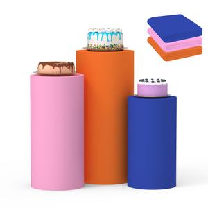 Cylinder Covers Set of 3, Cylinder Stand Covers for Parties,Round Pedestal Stand Covers for Cylinder Stands for Wedding Party Birthday Display(Cylinder Stands Not Included) (Dark Blue Deep Pink Orange, L+XL+XXL)