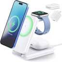 iVANKY Wireless Charging Station for iPhone 17, 3 in 1 Foldable Charger for MagSafe Magnetic Stand for iPhone 17/16/15/14/13/12/11/X Pro/Max/Plus/Air, Apple iWatch, Airpods (with 33 W PD Charger)