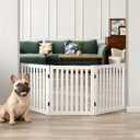 WELLAND Wooden Freestanding Pet Gate, 24 Inch 3 Panel Step Over Fence, Expands Up to 60" Wide, Foldable Indoor Dog Gate Puppy Safety Fence, White