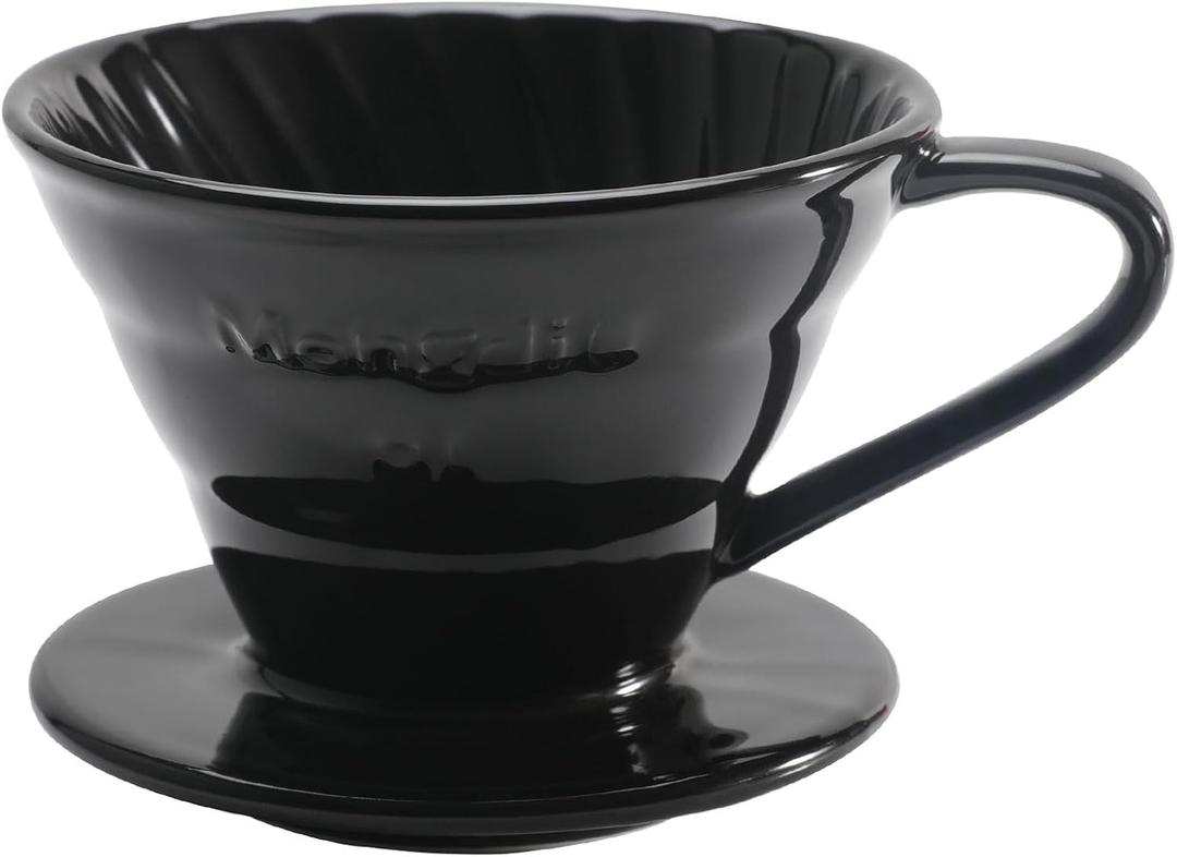 Mongdio Ceramic Pour Over Coffee Dripper, Reusable Porcelain Portable Pour Over Coffee Maker, Slow Brewing Accessories with 1 Holes for Home - Size 01 Black