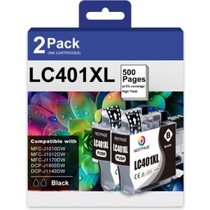 LC401XL Black Ink Cartridges Compatible for Brother LC401 LC401XL High Yield Work with Brother MFC-J1012DW MFC-J1170DW MFC-J1010DW Printer (1 Black)