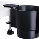 Universal Large Desk Cup Holder Clamp on, Heavy Duty Plastic Drink Holder for Table, Porch Swing, Patio Chair, Clip On Anti-Spill Bottle Holder for Most Cups, Bottles, Cans, Tumbles, Black, Pack of 1