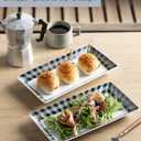 LAUCHUH Checkered Serving Platters, 12 inch Porcelain Serving Trays Rectangular Dinner Plates Black & White Serving Dishes for Entertaining, Cheese, Cupcakes, Cookies, Fruit, Vegetables, Set of 4