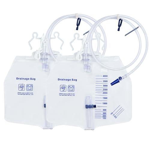 4000mL Urinary Drainage Bags, Catheter Bags for Men and Women, Anti-Reflux Urine Bags with 48" Tube, Leakproof Design, for Home and Hospitals Aids (2 Pack)