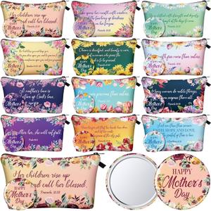 Kacctyen 96 Pcs Christian Mother's Day Bulk Gifts Inspirational Canvas Makeup Bags Compact Mirrors Bulk Christian Bible Verse Church Religious Prayer Gifts for Moms Women Church Mother's Day