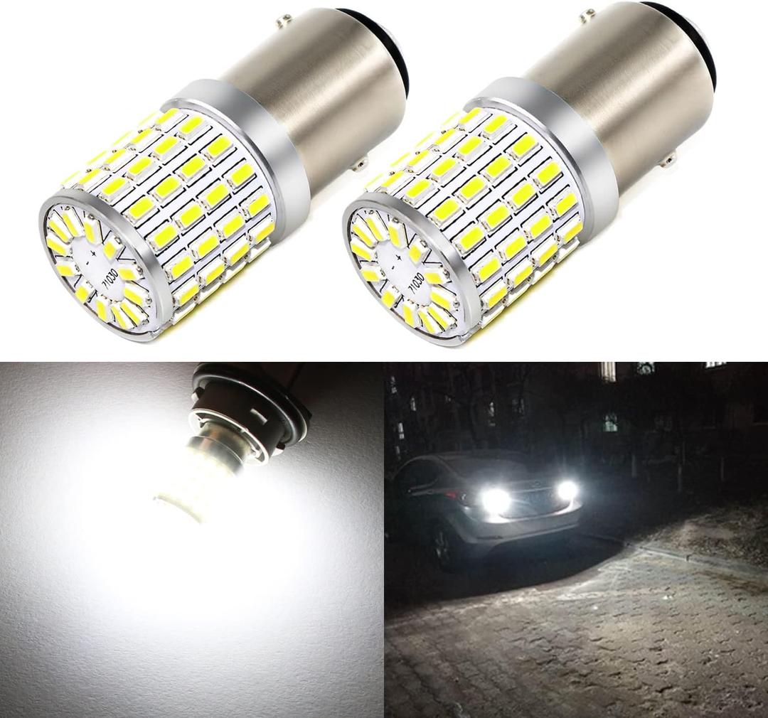 PHINLION 1157 LED White Light Bulbs, 2000 Lumens Super Bright 3014 72-SMD 2357 7528 BAY15D 2057 LED Bulb for Back Up Reverse DRL Brake Stop Tail Lights, 6000K White, Pack of 2