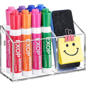 MR.MATE Magnetic Pen Holder, Acrylic Magnetic Dry Erase Marker Holder for Whiteboard, Non-Slip Pencil Cup Holders for Fridge, Magnet Locker Organizer for Office Classroom Desk (Clear)