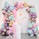 Pastel Pink, Purple & Blue Balloon Arch Kit - 142pcs with Large Butterfly Foil Balloon & Stickers for Girl's Baby Shower, Wedding or Birthday Party Decorations