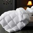 ELNIDO QUEEN Feather Comforter Full Size, Filled with Feather and Downfiber, Luxurious All Season Fluffy Duvet Insert, Ultra Soft Hotel Collection 100% Cotton Cover Bed Comforter, White 82x86 Inch