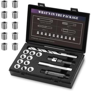 M12x1.25 Thread Repair Kit with Insert HSS Drill, Tap, Counterbore, Installation Driver, Metric, 10PCS Stainless Steel Insert M12X1.25X15MM