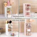 3-Tier Clear Hair Accessories Organizer with Hair Brushes Holder, Rotatable Drawer Makeup Sponge Holder Desktop Organizer Case for Makeup Brush Lipsticks Q-tip Cotton Swab Stationery (White)