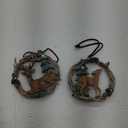 Christmas Tree Ornaments Christmas Decorations - Set of 2 Resin Christmas Woodland Deer in Wreath Ornaments Brown/Sage Green Men for Family Braxio