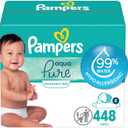 Pampers Baby Wipes Aqua Pure, 99% Water Based Wipes, Hypoallergenic and Unscented Infant Wipe, 448 Total (8 Flip-Top Packs)