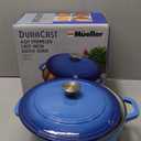 Mueller 6qt Enameled Cast Iron Dutch Oven, Heavy-Duty Casserole and Braiser Pan with Lid and Knob, Safe for All Cooktops, Aqua Blue (6 Quart)