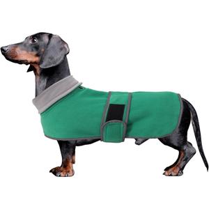 Dachshund Coats Sausage Dog Fleece Coat in Winter Miniature Dachshund Clothes with Hook and Loop Closure and high vis Reflective Trim Safety - Green - XS (X-Small(Back: 12"-13"in))