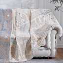 jinchan Boho 100% Cotton Muslin 50x60 Throw Blanket Lightweight 4-Layer Orange Multi Reversible Blanket Washable Breathable Decorative Geometric Striped Pattern Soft Comfy for Couch Bed All Seasons