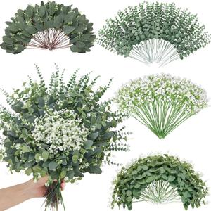 240 Pcs 4 Kinds Mixed Faux Eucalyptus Stems, Baby Breath Flowers Artificial Bulk with Greenery Stems for DIY Bouquets Wedding Home Floral Greenery Decor