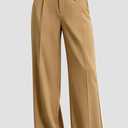 Agenlulu Women's Wide Leg Dress Pants High Waisted Strechy Straight Leg Pants Business Casual Pull On Office Work Slacks (Brown, L)