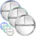 3-Pack Stainless Steel Baby Plates with Suction, BPA-Free Stainless Steel Kids Plates, 9 Divided Toddler Plate for Dishwasher Safe, Non-Slip Silicone Base, Detachable Design (Blue, Gray, Green)