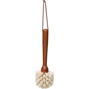 Creative Co-Op Beech Wood Dish Brush w Leather Strap, Dark Brown