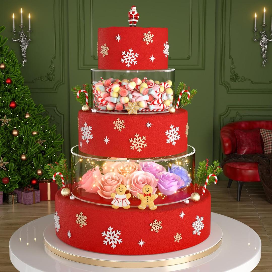 NPPLUS 2PCS Acrylic Fillable Cake Stand Cake Riser Cake Tier, Round Cylinder Display Riser Display Box, Decorative Centerpiece for Wedding Birthday Party (12" Dx4 H inch, 8" Dx4 H inch)