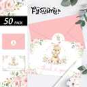 FYSUIMU 50 Pack Easter Thank You Cards Boxed Pink Floral Bunny Greeting Cards Rabbit Flower Blank Note Card with Envelopes Stickers for Spring Birthday Baby Shower Party Supplies