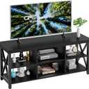 GreenForest TV Stand for TV up to 65 inches, Entertainment Center with 6 Storage Cabinet for Living Room, 55 inch Farmhouse Television Stands Console Table, Industrial TV stands for Living Room, Black