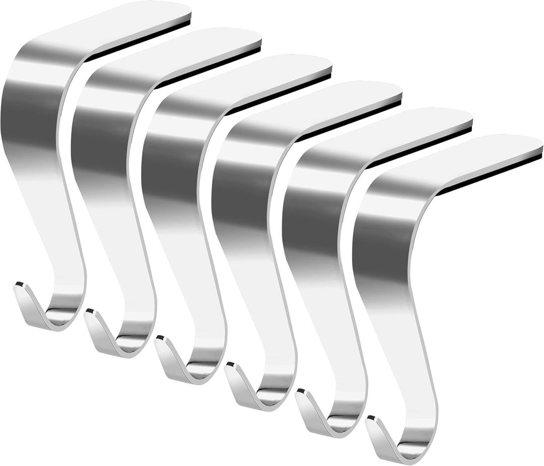 Palonu Christmas Stocking Holders Mantel Stcoking Hangers Metal Hanging Hooks Ornament Hooks Fireplace Hanger Grip for Christmas Decorations (6, Silver)