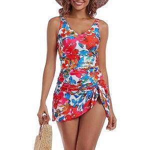 AidongerOne Piece Swim Dress Swimsuits for Women Tummy Control Swimdress Skirt V Neck Bathing Suit, Size XL