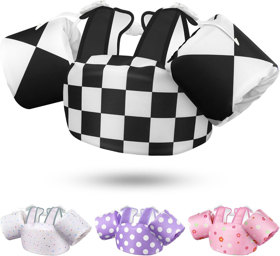 Vvinca Separable Toddler Swim Vest Fit 22-66 Lbs1-6 Years| 3 in 1 Toddler Floaties Pool Float & Arm Bands Boys and Girls, Adjustable Sturdy Safety for 1 2 3 4 5 6 Year (D-Black&White Blocks)