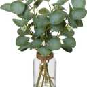 Briful Artificial Eucalyptus Stems in Glass Vase with Faux Water, 14" Fake Plant Eucalyptus Leaves for Home Bathroom Office Farmhouse Wedding Centerpiece Dcor (Clear)
