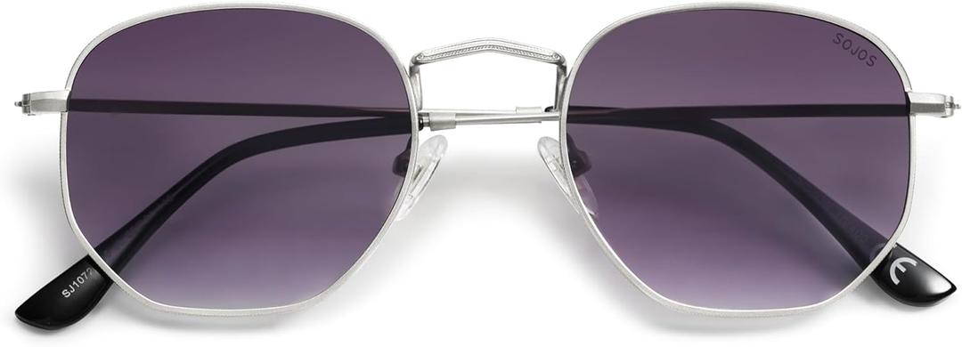SOJOS Square Polarized Sunglasses for Women Men Small Hexagonal Polygon Shades SJ1072 (Matt Silver)