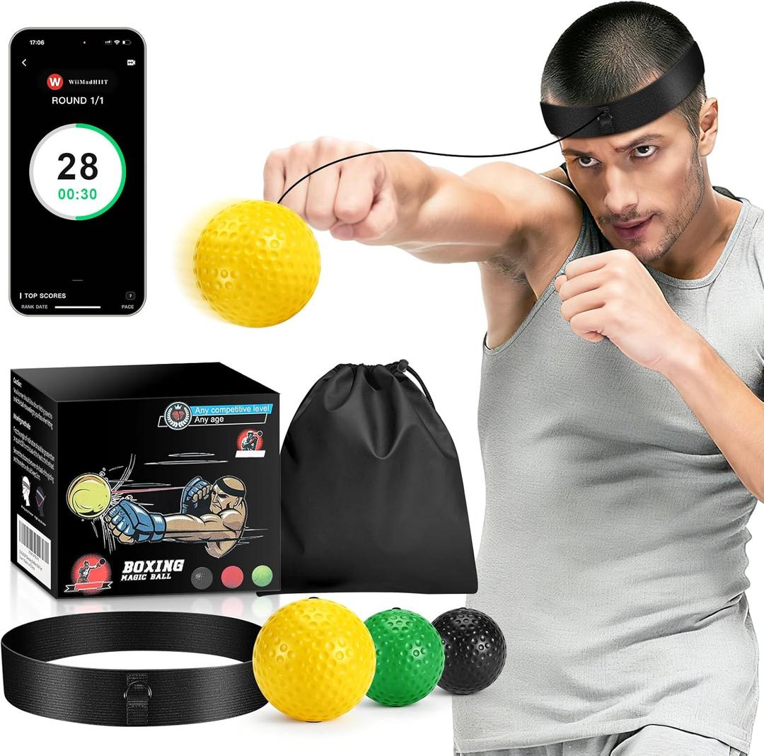 Boxing Reflex Ball Set | Punch Counter APP Included,3 Balls with Different Weights, Adjustable Headband | Hand Eye Reaction Trainer | Boxing Gym Equipment | Fun Fitness for All Ages