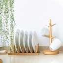 2PC Bamboo Wooden Dish Drying Rack, 8-Slot Plate Rack Cabinet Dish Stand Organizer for Kitchen Counter, Drainer Storage Holder for Bowl/Cup/Lid/Cutting Board/Book, Space-Saving Design