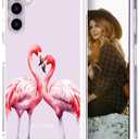 Hungo Compatible with Samsung Galaxy S23 Case for Women Clear Design Cute,Girly Girls Aesthetic Designer Pink Couple Flamingos in Love Heart Animal