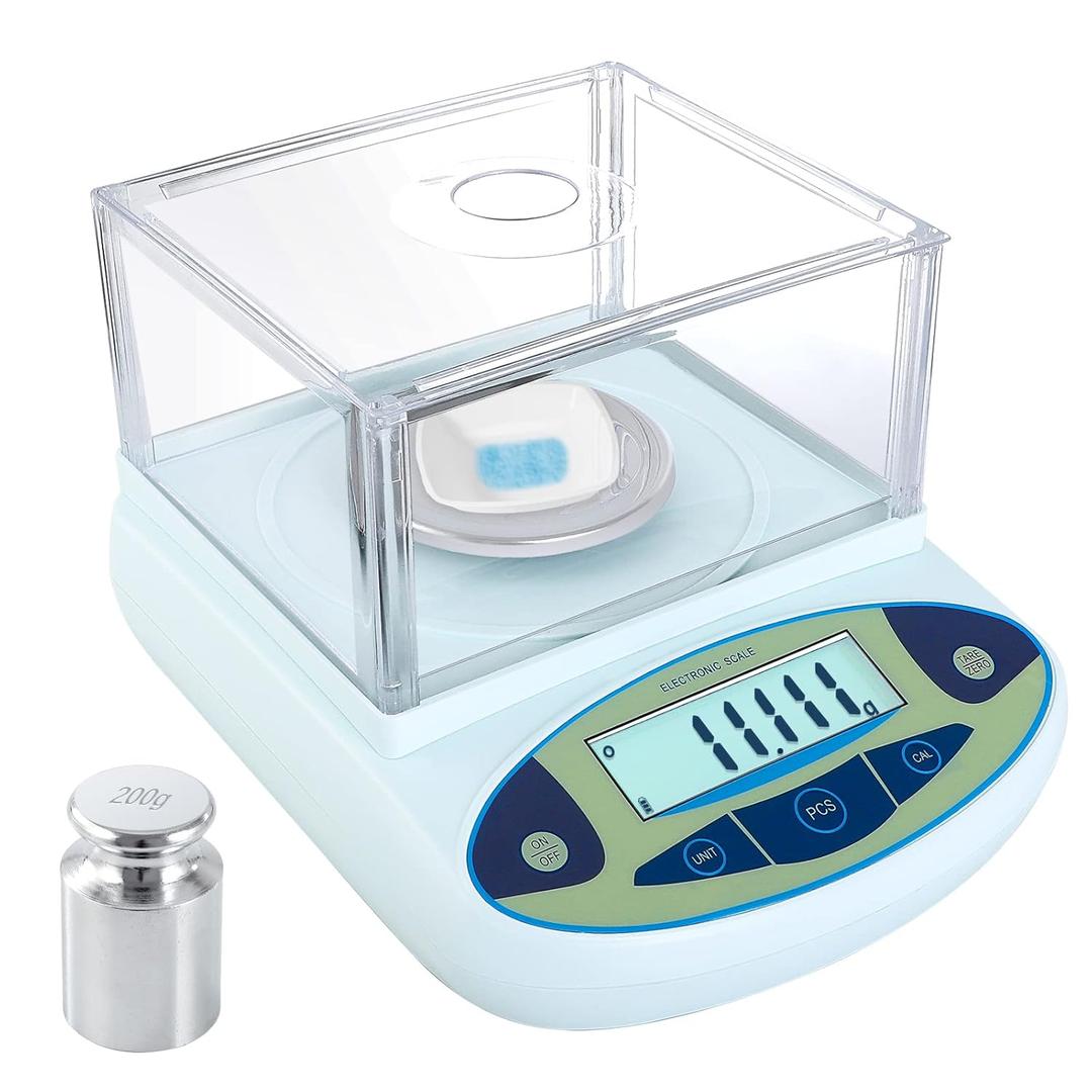 FOUR E'S SCIENTIFIC Lab Scale 300g x 0.001g Accuracy - High Precision Laboratory Analytical Balance with Windshield Digital Scientific Scale Jewelry/Kitchen Scale