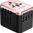 Universal International Power Travel Plug Adapter, 5 in 1 European Travel Plug Adapter W/ 3.5A 2xUSB-A and 2xUSB C Wall Charger and Worldwide AC Outlet for Europe USA UK AUS(Rose Gold)