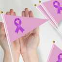 100 Pcs Cancer Awareness Purple Ribbon Handheld Flags Mini PVC Stick Flags for Breast Pancreatic Childhood Cancer, Alzheimer's, Domestic Violence, Fundraising, School, Rally Events